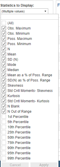 Statistics to Display filter